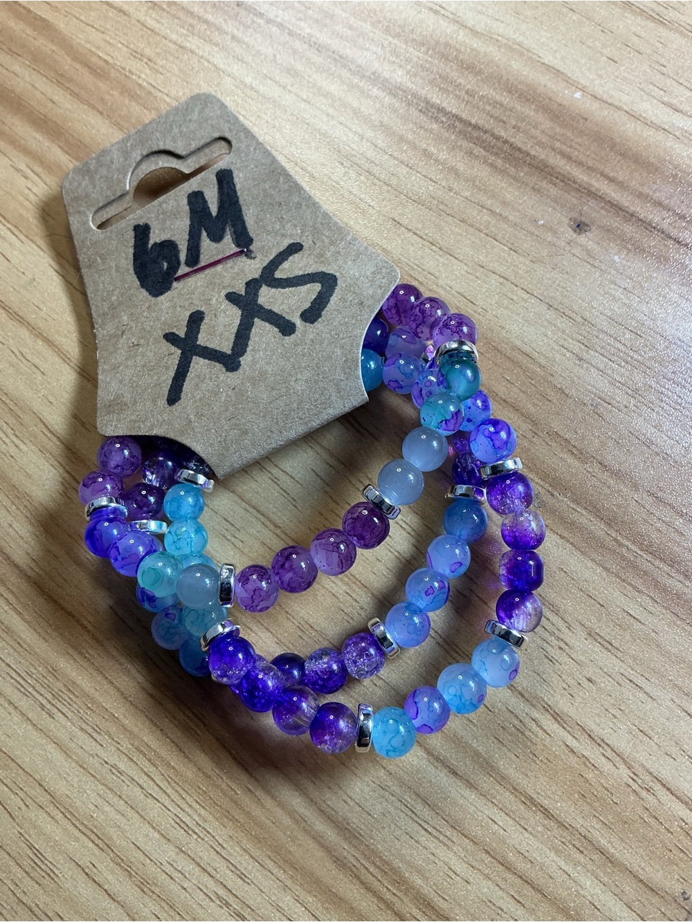 Kids Stretch Beaded Bracelet Trio in Purple and Blue